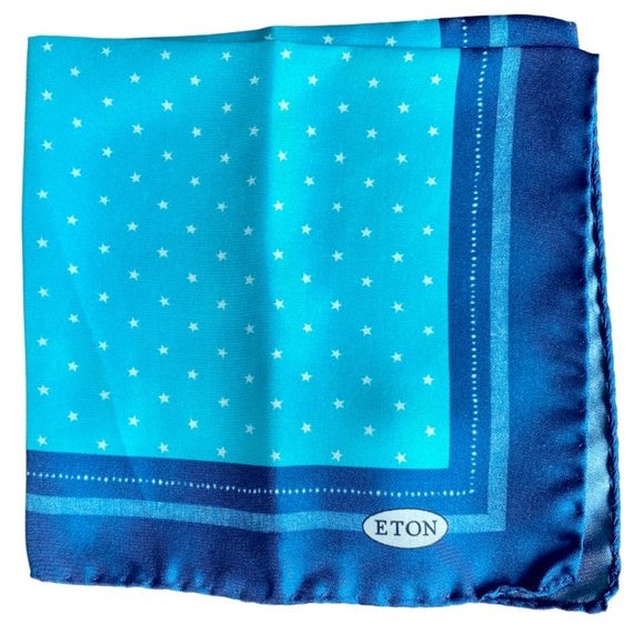 Eton Pocket Square Blue 13" 100% Silk - Picture 1 of 5